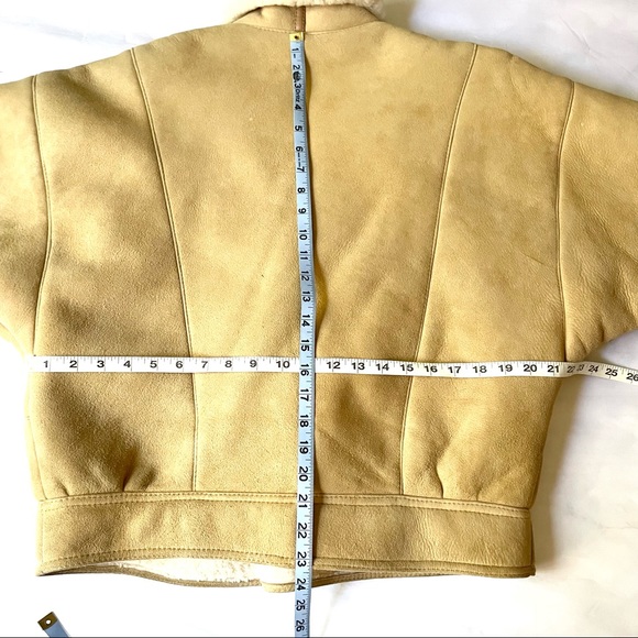Vintage retro suede & wool shearling open front snap hem jacket coat Small - Picture 12 of 13